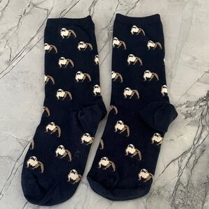 Navy blue Crew Socks with repeating bulldog pattern